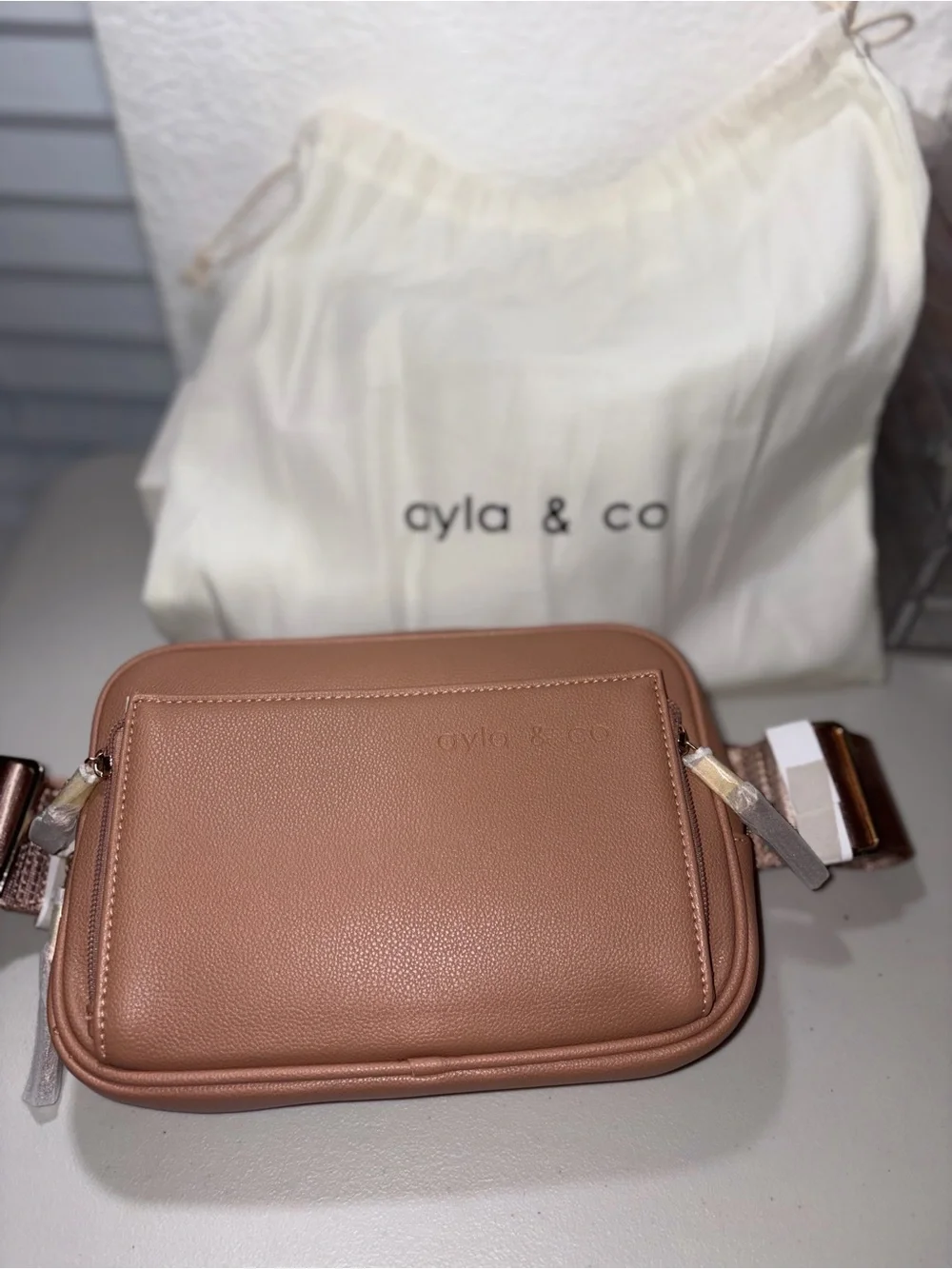 ayla & co Tan Leather Belt Bag with Matching Card Case